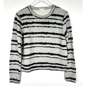 A.L.C. Women's Conlo Stripe Sweatshirt Sz M Gray Black Crewneck Cotton Top